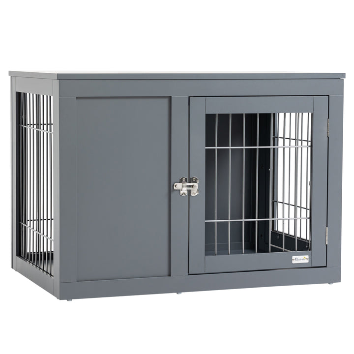 Dog Crate Furniture Wire Indoor Pet Kennel Cage, End Table with Double Doors, Locks for Small and Medium Dog House, Grey