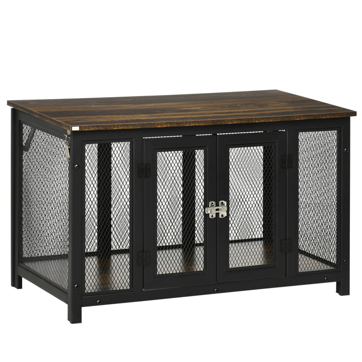 Furniture Style Dog Crate with Openable Top, Big Dog Crate End Table, Puppy Crate for Small Dogs Indoor, Spacious Interior, Pet Kennel, Brown, Black