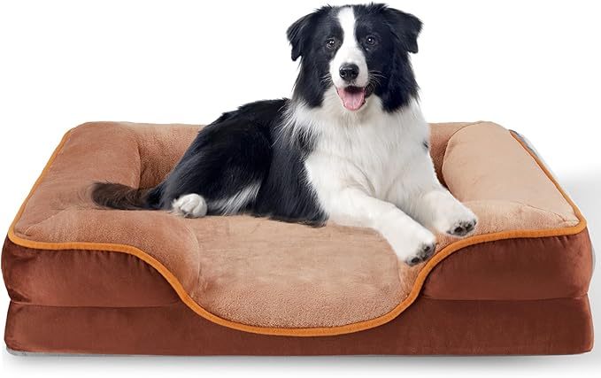 35'' Orthopedic Dog Bed for Large Dog, Memory Foam Dog Bed, Egg-Crate Foam Dog Couch Bed with Washable Removable Cover, Brown