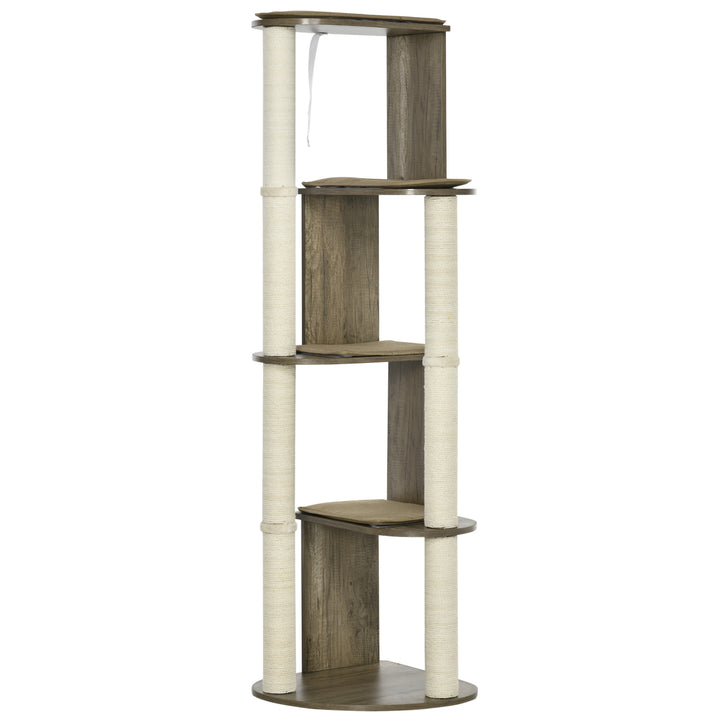 65' Corner Modern Cat Tree Tall for Climbing, Large Multilevel Cat Tower with Scratching Posts, Small-Fit Kitten Tower with Sisal, Cream White