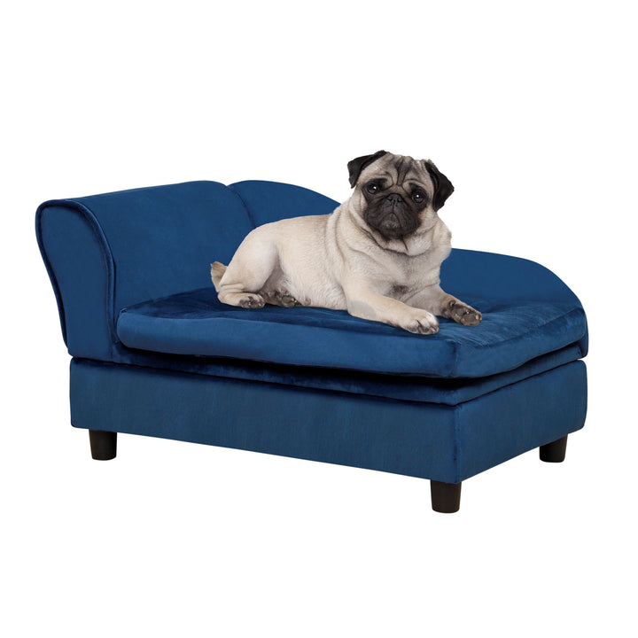 Luxury Fancy Dog Bed for Small Dogs with Hidden Storage, Small Dog Couch with Soft 3' Foam, Dog Sofa Bed, Cushy Dog Bed, Modern Pet Furniture for Puppies and Little Breeds, Blue