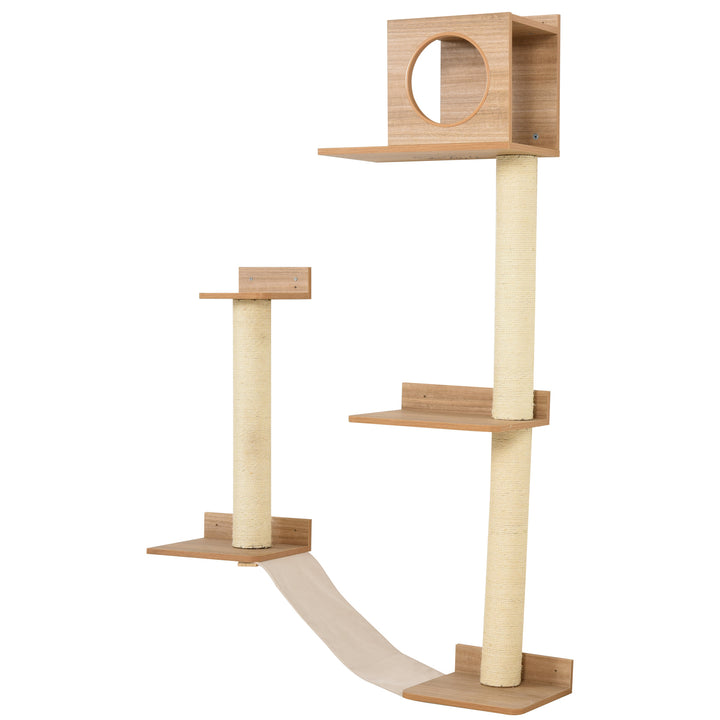 Wall-Mounted Multi-Level Cat Tree Activity Tower with Sisal-Covered Scratching Posts & an Interior Condo Area