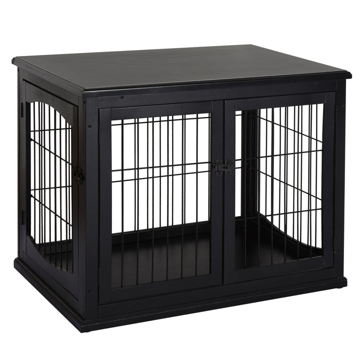 Dog Crate Furniture, Small Dog Cage End Table with Two Opening Sides, Lockable Door, Puppy Kennel Indoor, Cute and Decorative, Black