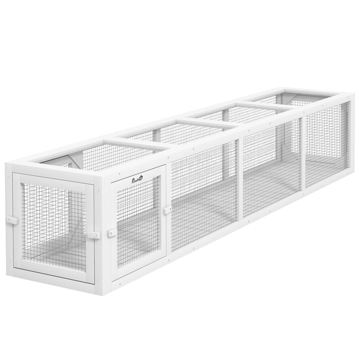 Outdoor Cat Tunnel with Extendable Design, 79' L Wooden Cat Run with Weather Protection, Connecting Inside and Outside, for Deck Patios, Balconies, White