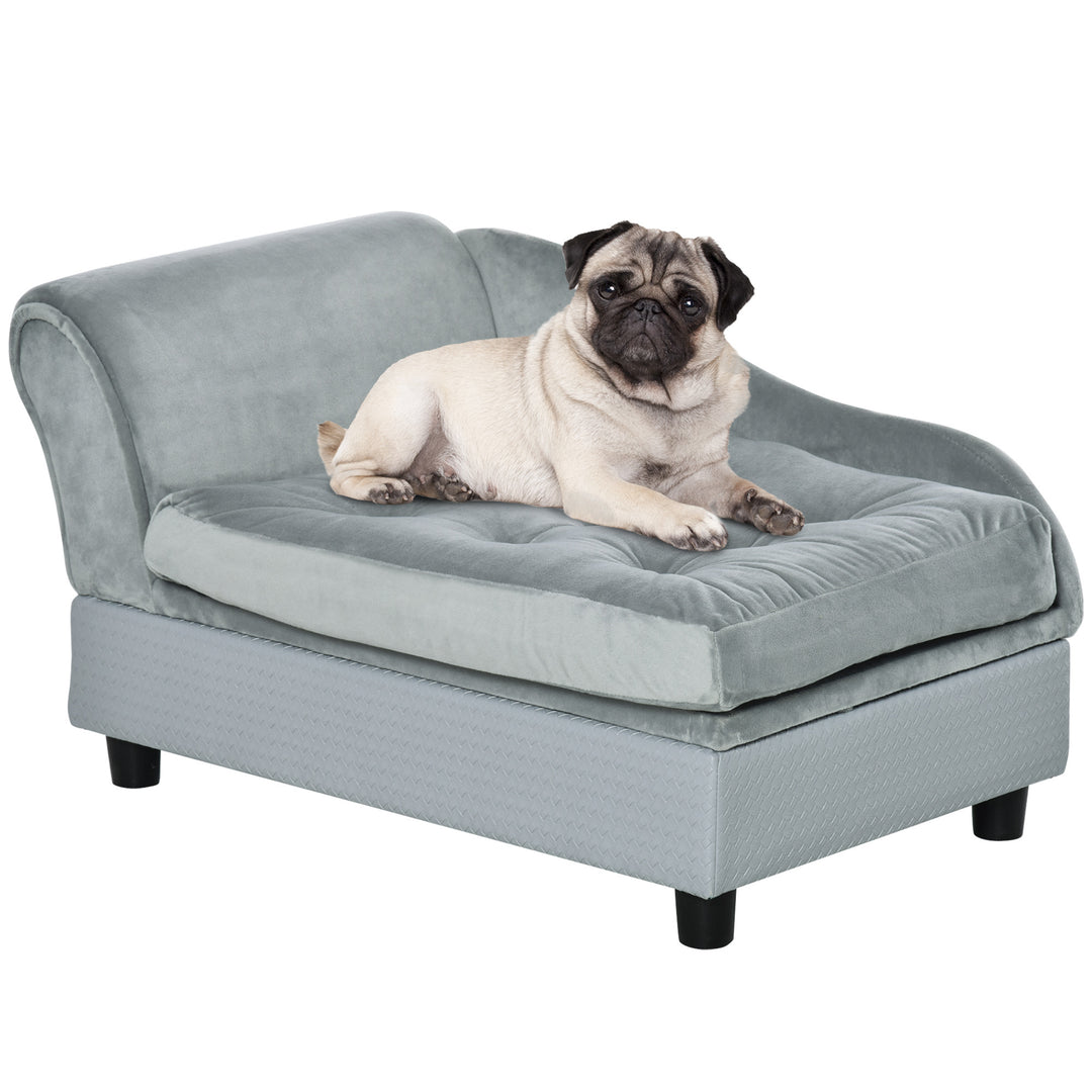 Luxury Fancy Dog Bed for Small Dogs with Hidden Storage, Small Dog Couch with Soft 3' Foam, Dog Sofa Bed, Cushy Dog Bed, Modern Pet Furniture for Puppies and Little Breeds, Gray