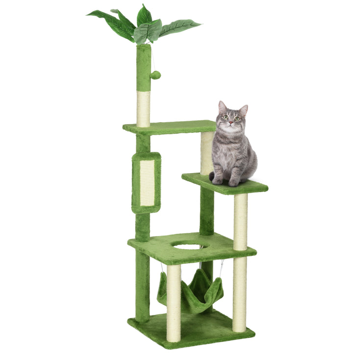 56' Cat Tree for Indoor Cats with Hammock, Cat Tower with Scratching Post, Platforms, Play Ball and Anti-tipping Device, for Indoor Cats, Green