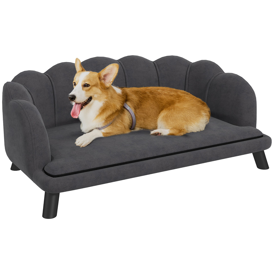 Velvet Large Dog Couch with Foam Cushioning, Soft and Cute Dog Bed with Pearl Design, Dog Sofa for Big and Medium Dogs, Charcoal Gray