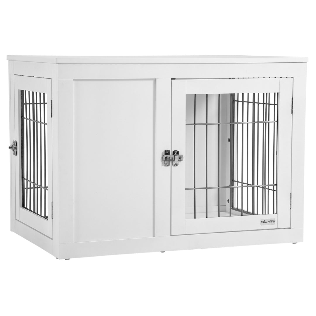 Dog Crate Furniture Wire Indoor Pet Kennel Cage, End Table with Double Doors, Locks for Small and Medium Dog House, White