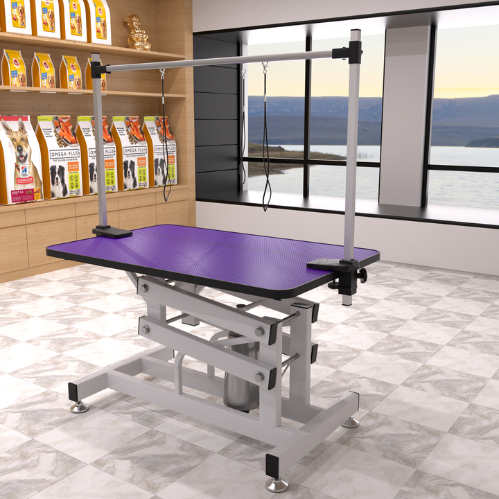 42.5INCH HYDRAULIC PET GROOMING TABLE WITH 'H' ARM PURPLE