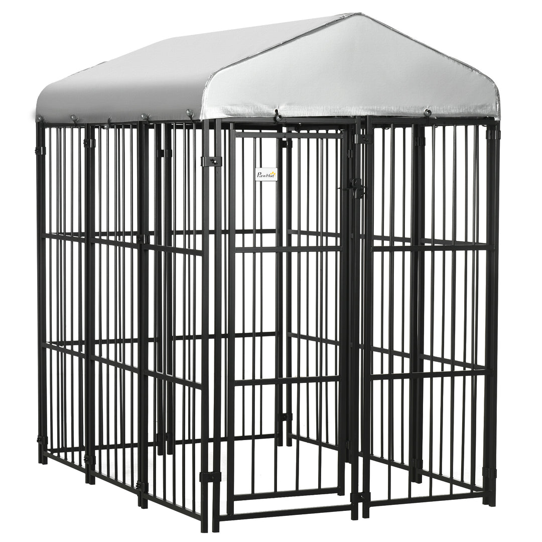 6' x 4' Dog Kennel, Outdoor Dog Playpen Run with Waterproof, UV Resistant Canopy, Heavy-Duty Chain Link for Medium and Large Dogs