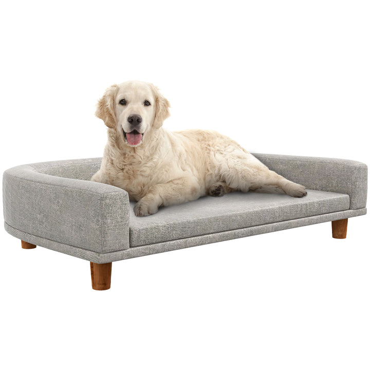 Dog Sofa Couch, Pet Bed with Comfortable Luxury Cushion, Washable Cover, Wooden Legs, Anti-slip Mat for Large Dogs, Cats, Kittens, Gray