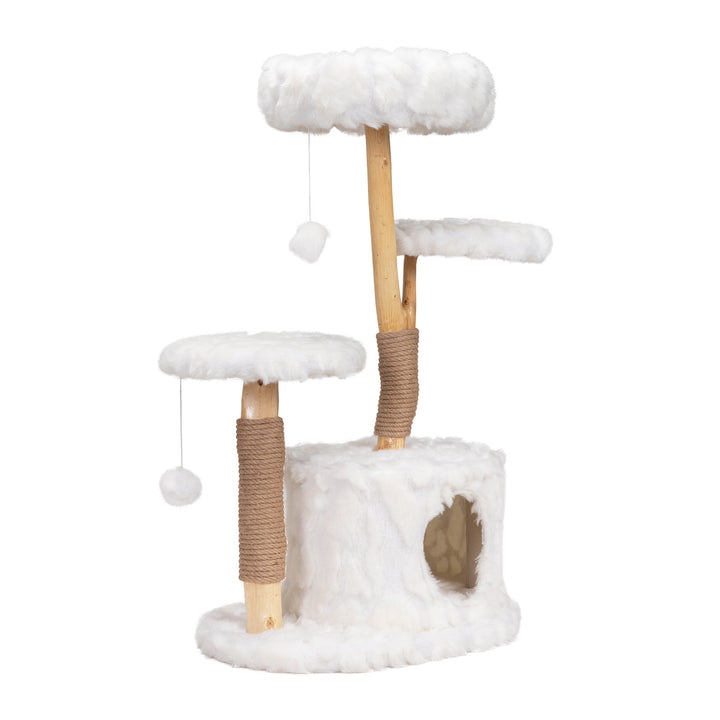 Modern Cat Tree, Natural Branch Cat Tower, Luxury Cat Condo, Indoor Cat Furniture, Kitten Cat Gift, White