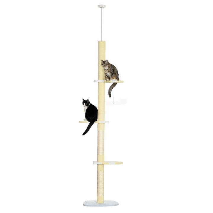 4-Tier Tall Cat Tower, Floor to Ceiling Cat Tree, Height Adjustable 87 - 103 Inch with Plush Platforms, Sisal Scratching Posts, Toy Ball for Indoor Cats, Yellow