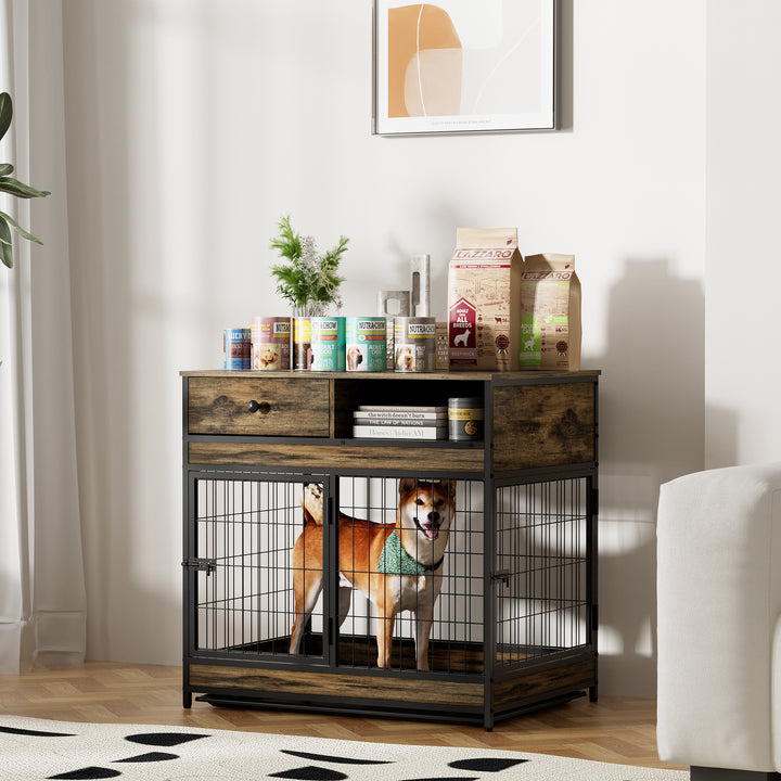 Furniture Dog Cage Crate with Double Doors ,Rustic Brown,31.5'WX22.64'DX30.59'H