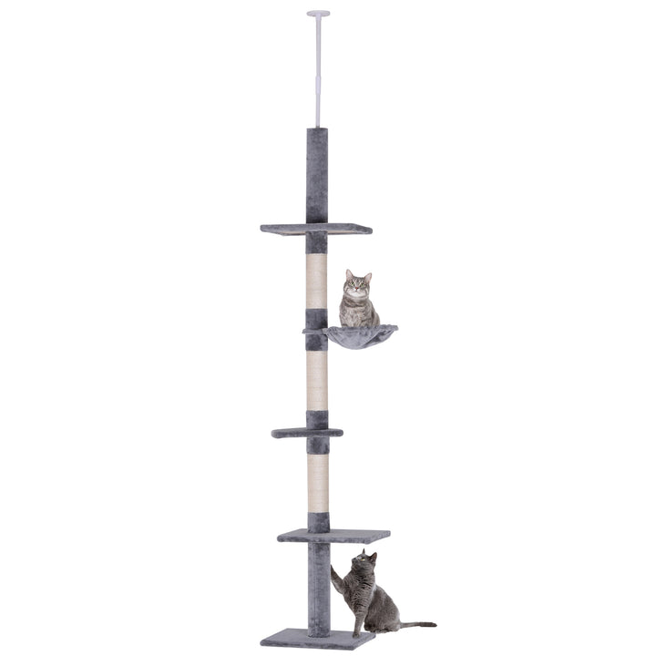 9' Adjustable Height Floor-To-Ceiling Vertical Cat Tree - Grey and White