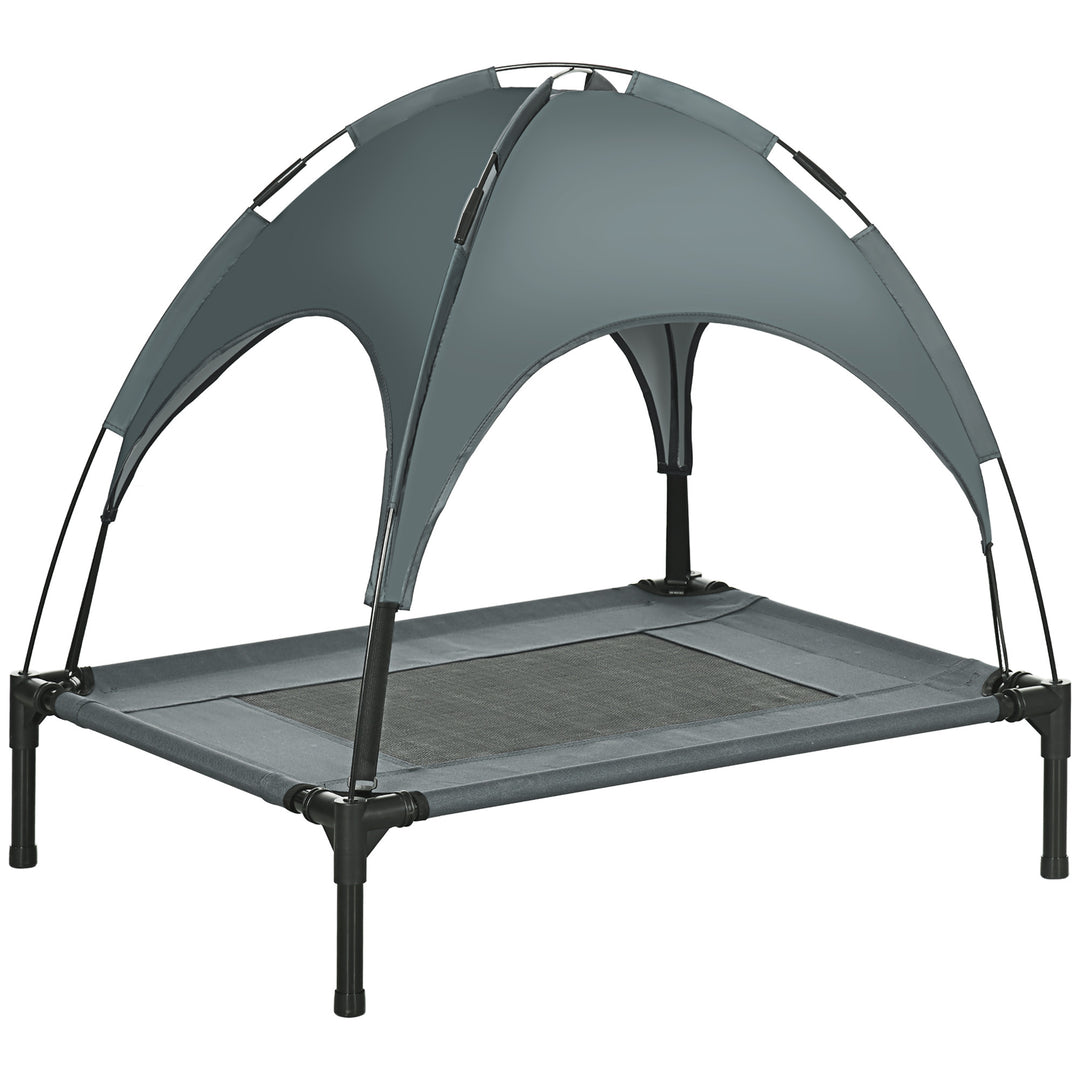 Elevated Portable Dog Cot Pet Bed With UV Protection Canopy Shade, 30 inch, Gray