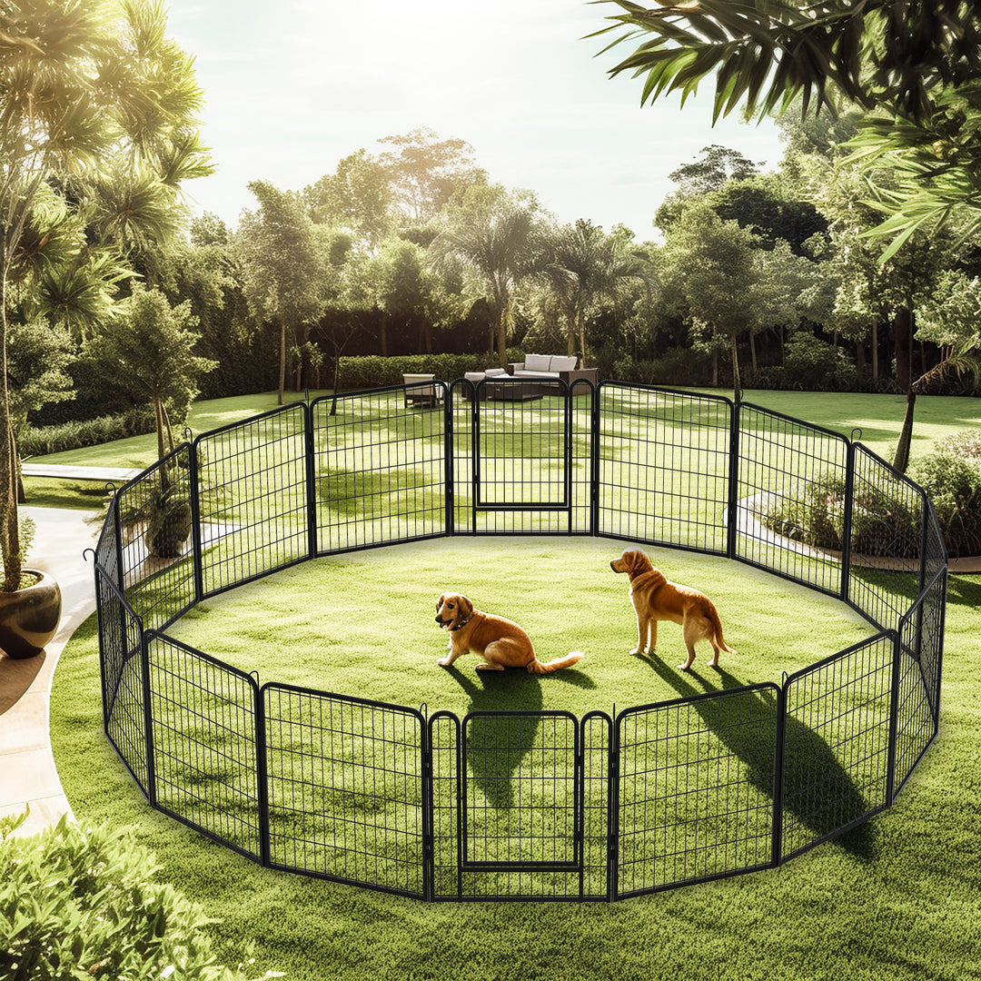 16 Panels Heavy Duty Metal Playpen with door,31.7'H Dog Fence Pet Exercise Pen for Outdoor