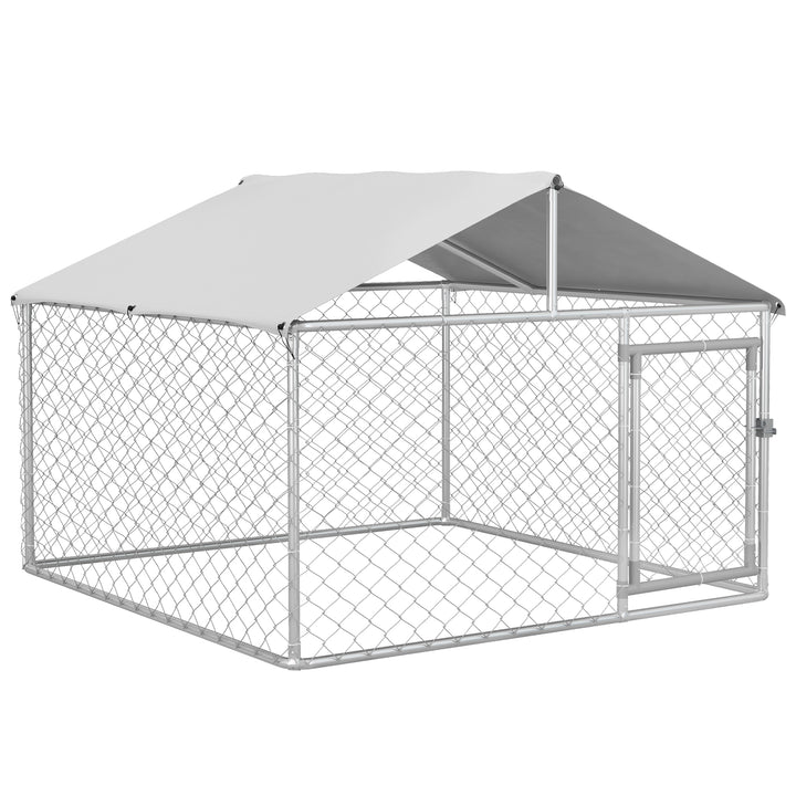 Large Dog Kennel Outside, Heavy Duty Dog Cage with Waterproof Cover, Outdoor Fence Dog Run with Galvanized Chain Link, Secure Lock, 6.6' x 6.6' x 4.9'