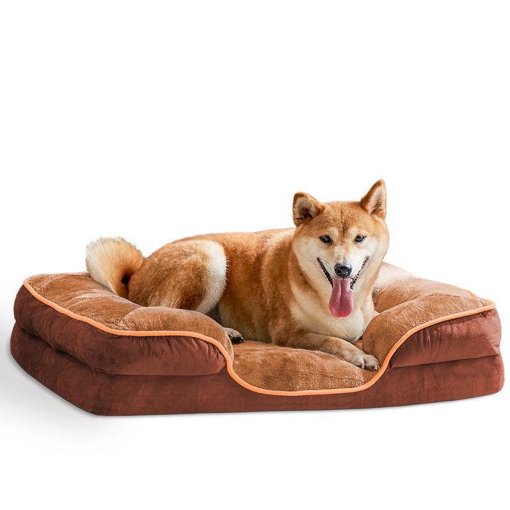 Memory Foam Pet Bed for Small Dogs & Cats with Washable Removable Cover Non-Slip Base Waterproof Liner Egg Crate Foam for Improved Sleep, Brown,Small