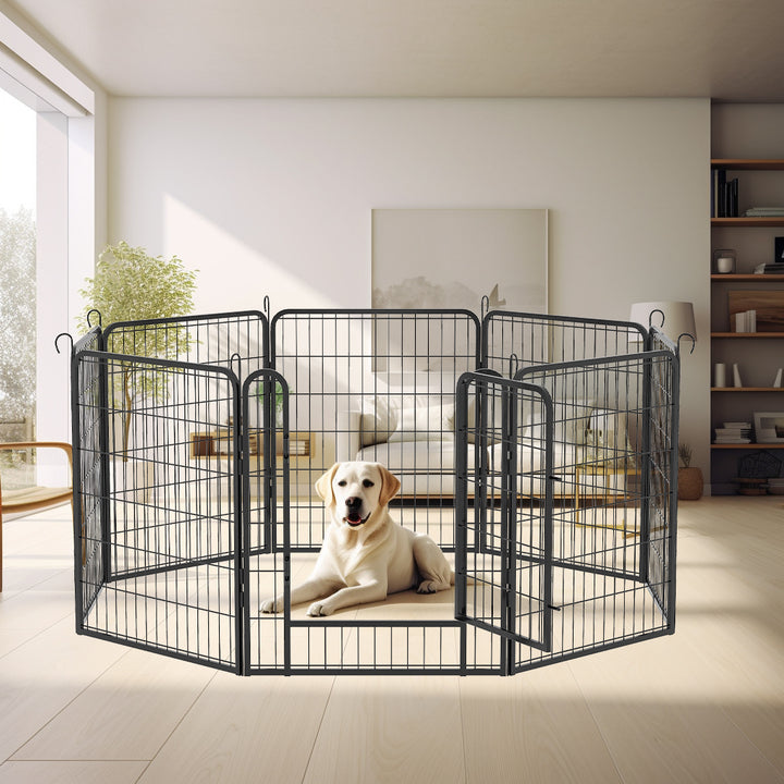 8 Panels Heavy Duty Metal Playpen with door,31.7'H Dog Fence Pet Exercise Pen for Outdoor, Indoor