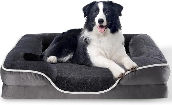 35'' Orthopedic Dog Bed for Large Dog, Memory Foam Dog Bed, Egg-Crate Foam Dog Couch Bed with Washable Removable Cover, Grey