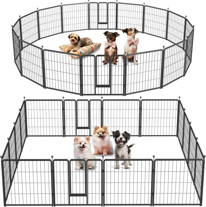 Dog Playpen Indoor Outdoor, 24' Height 16 Panels Fence with Anti-Rust Coating, Metal Heavy Portable Foldable Dog Pen for Small/Medium Dogs RV Camping, Black