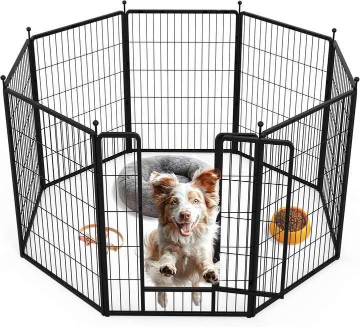 Dog Playpen, 40' Height 8 Panels Fence with Anti-Rust Coating, Metal Heavy Portable Foldable Dog Pen for Medium/Large Dogs RV Camping, Black