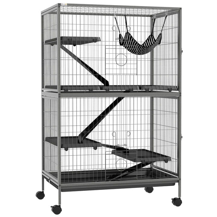 50' 5-Tier Small Animal Cage, Ferret Cage, Large Chinchilla Cage with Hammock Accessory & Heavy-Duty Steel Wire, Small Animal Habitat with 4 Doors, Removable Tray, Gray