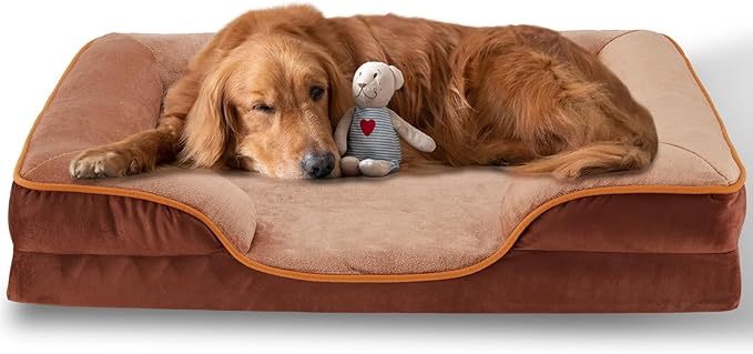 42'' Orthopedic Dog Bed for X-Large Dog, Memory Foam Dog Bed, Egg-Crate Foam Dog Couch Bed with Washable Removable Cover, Brown